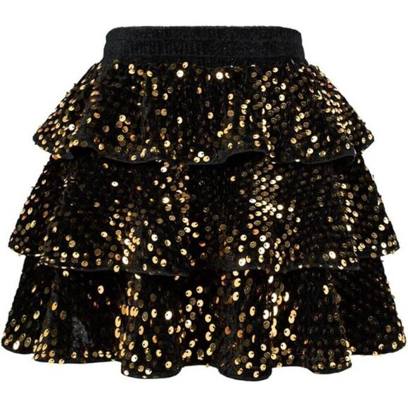 Grace Karin Girl's Sequin Ruffle Skirt - Gold/Black, Size 12Y - Picture 3 of 13